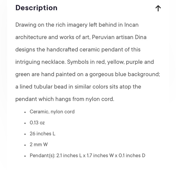 Peruvian Hand Painted Ceramic Pendant Necklace on a Black Cord - Picture 5 of 6